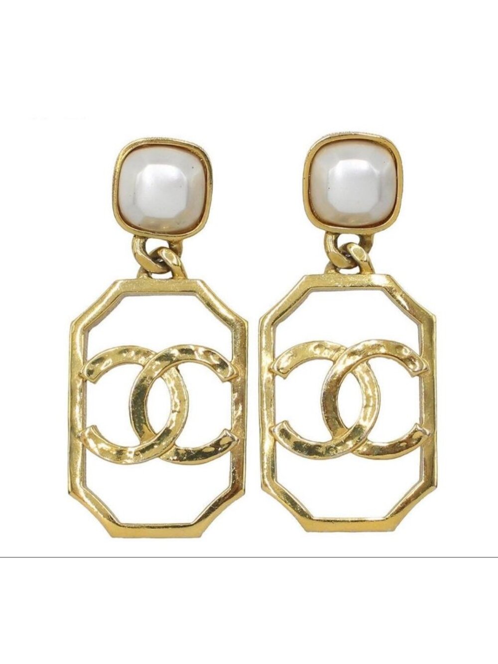 Chanel CC Logo Faux Pearl Earrings